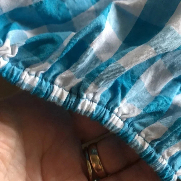 Lilly Pulitzer Sarafina Short Sleeve turquoise gingham top puff sleeve Sz 12 New - Picture 8 of 11